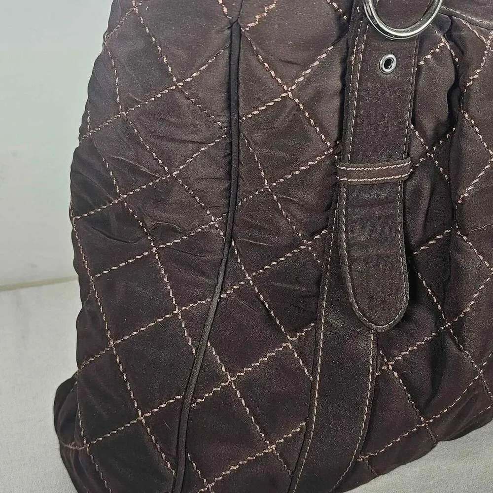 Vera Bradley Espresso Brown Microfiber Quilted Shoulder Purse Tote Overnight Bag